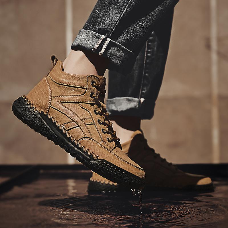 2025 winter new mid-top Martin boots men's large size hand-sewn short boots foreign trade velvet high-top leather boots