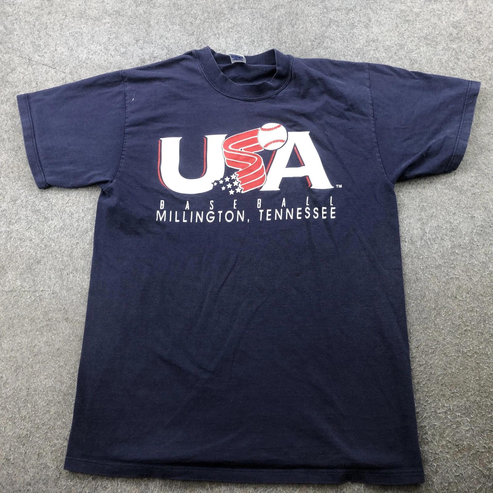 Vintage USA Baseball Shirt Mens Large Navy Millington Tennessee Russell 90s S