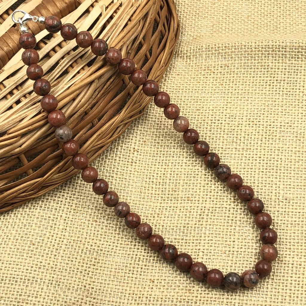 Colar de Pedras Naturais de Jaspe Vermelho 8mm Redondo 17-21" Gargantilha Feita à Mão Para Presente de Aniversário 8BN-29