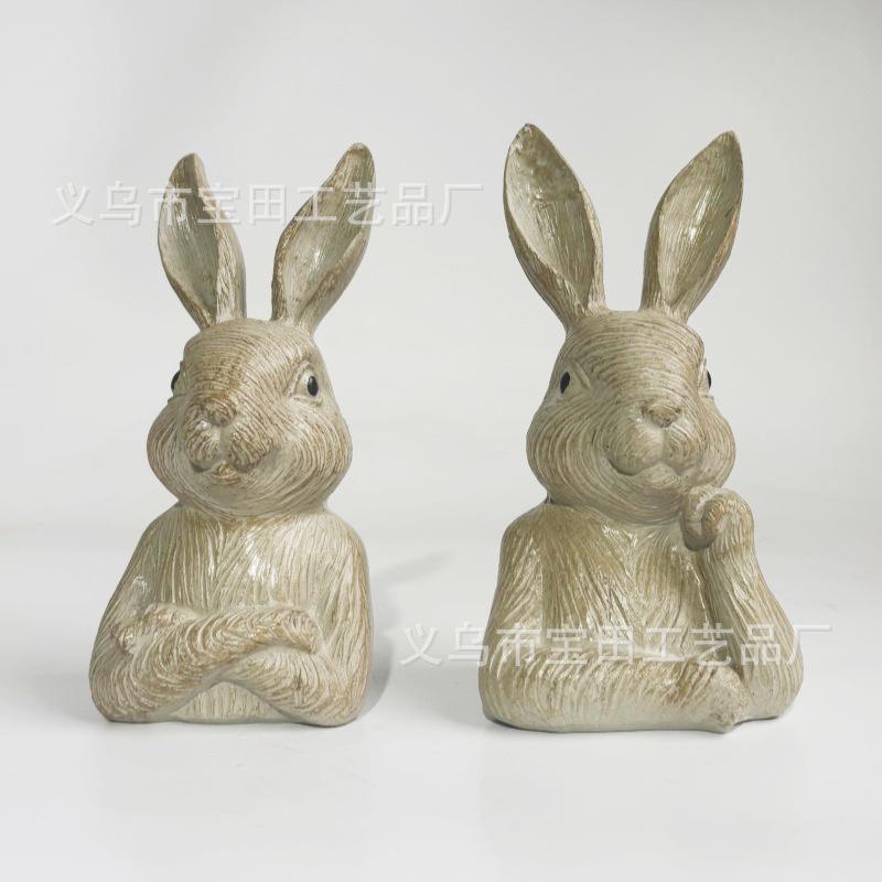 

Пасторальный смоляной набор из 2 кроликов, настольное декоративное украшение, ретро и старая американская деревенская садовая статуэтка