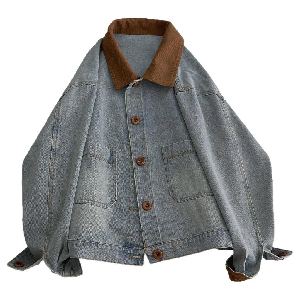 Color Block Denim & Corduroy Patchwork Women's Jacket - Autumn Korean Style