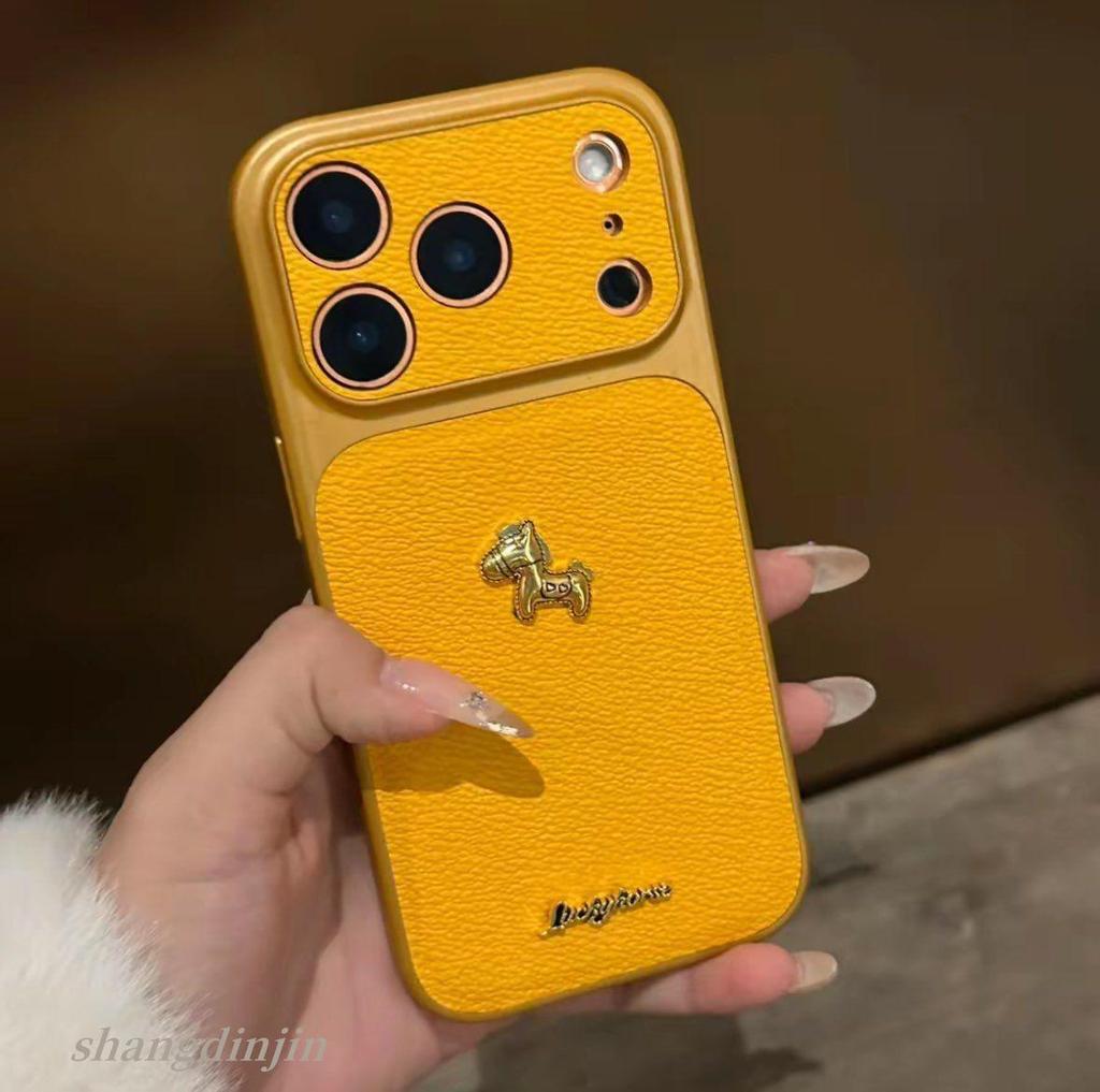 Coque pour iPhone 13/14/15/16/17 Pro Max Texture Cuir Rétro Motif Cheval