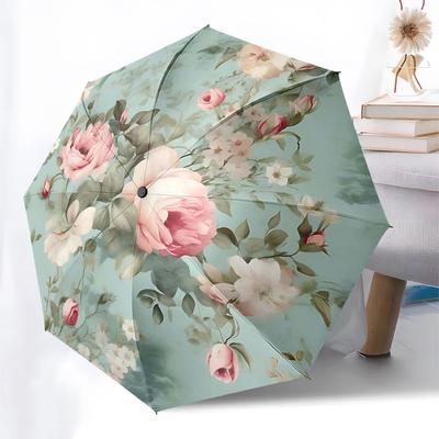 1 Stück Blumenmuster Regenschirm - 8 Speichen verstärkt, Automatisches Öffnen, Leicht & Langlebig, Modeaccessoire für Draußen, Strand L0330
