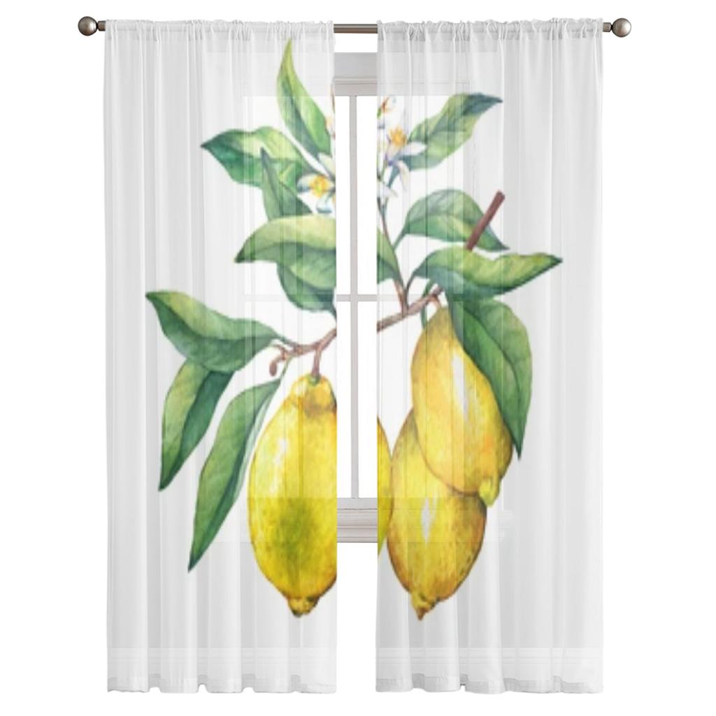Cortinas transparentes Fruit On Lemon Branch para sala de estar, janela, voile transparente, cortina de tule, quarto, decoração para casa