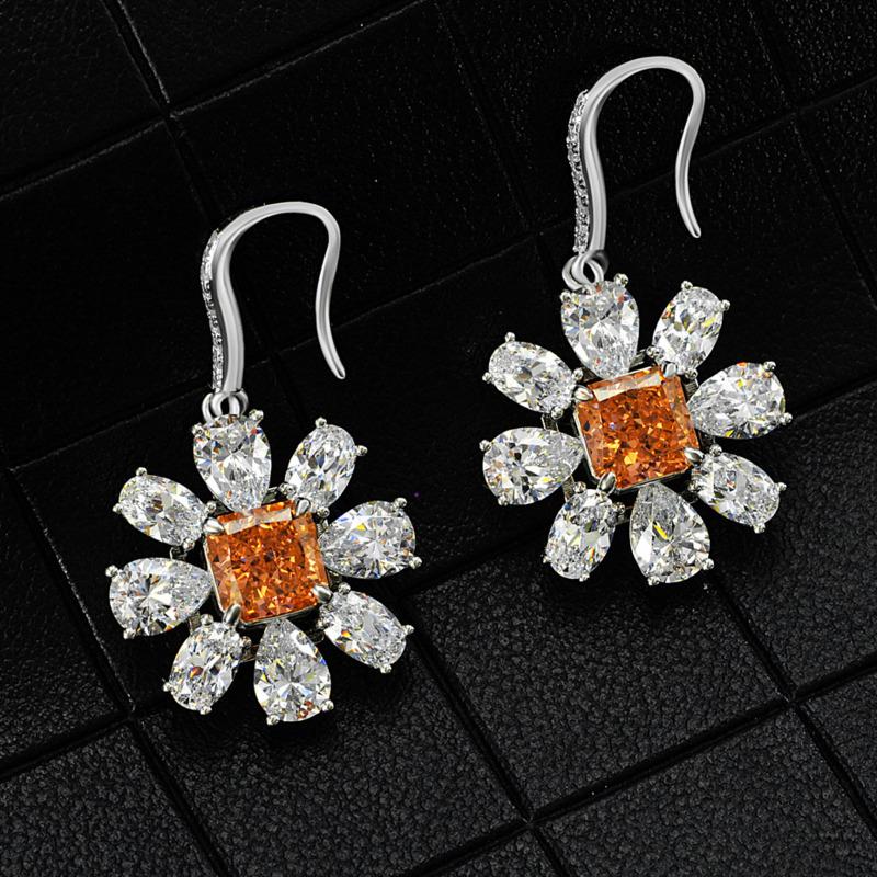 Gica Gema Pierścionek ze srebra próby 925 w kształcie kwiatu, eleganckie luksusowe kolczyki wiszące dla kobiet, delikatna, zwięzła, szykowna biżuteria wysokiej klasy, prezent