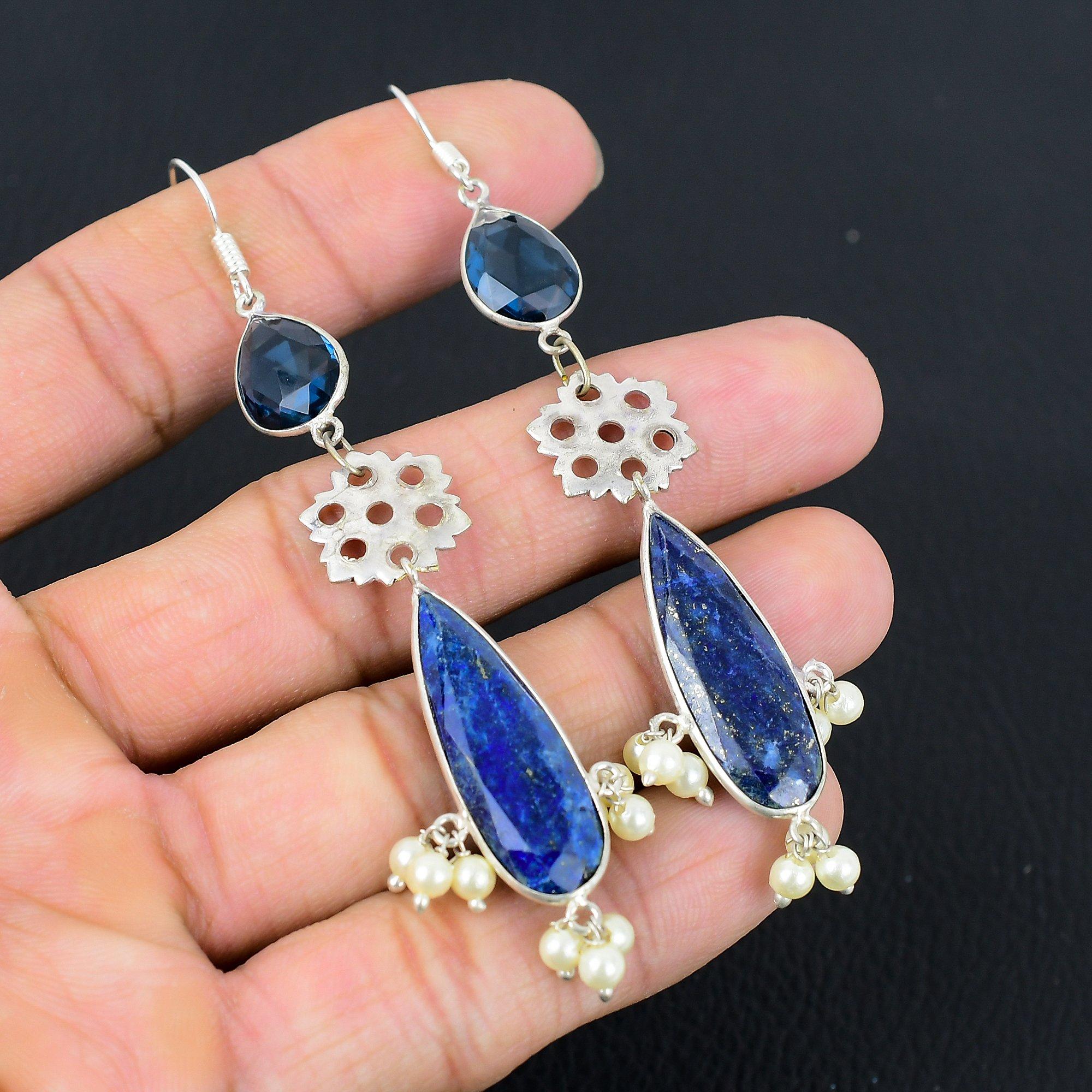 

Throat Chakra Lapis Lazuli Gemstone Drop Earrings Jewelry 925 Sterling Silver