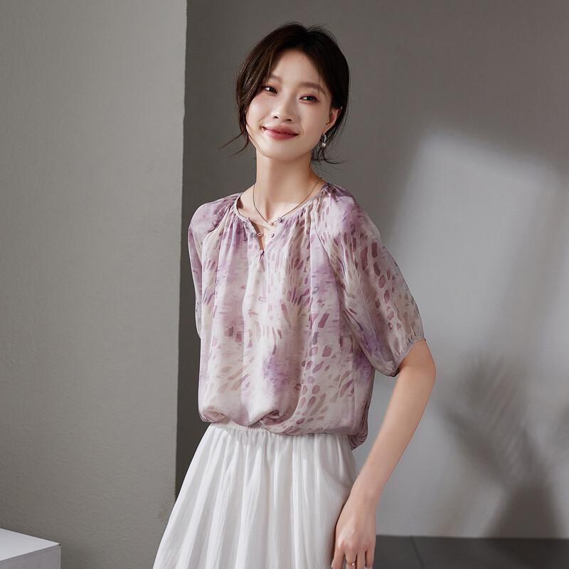 SOFSIL 100% Silk Printed Lantern Sleeve Blouse M