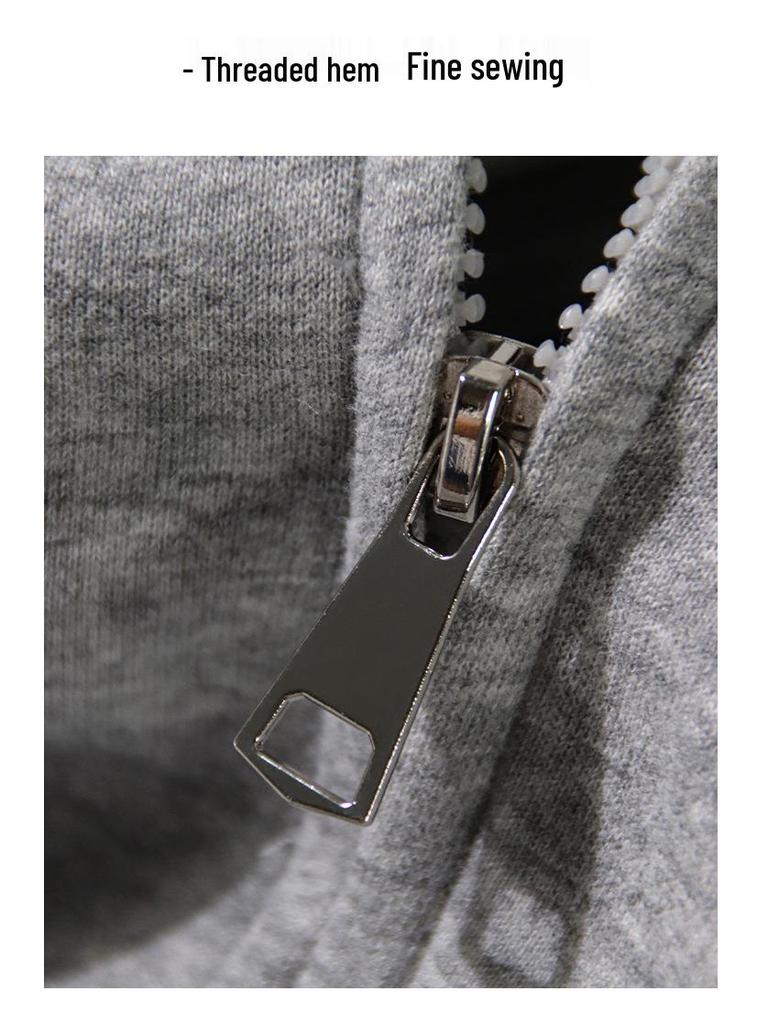 Women's Petite Gray Fleece-Lined Hooded Sweatshirt, Thickened, Short Jacket for Autumn and Winter