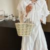 Woven Portable Vegetable Basket Bag Fashionable Summer Vacation Wind Bucket Bag Women's New Shoulder Messenger Bag