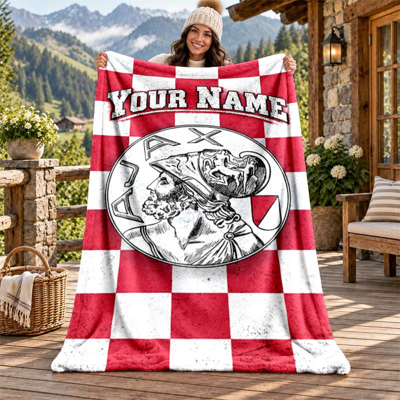 AFC Ajax Custom Name Flannel Blanket Personalized Soft Warm Plush Throw Blanket Customized Gift for Family Friends