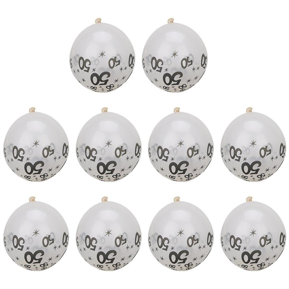 10Pcs Latex Transparent Balloon with Nnumber 50 Pattern for Birthday Party Wedding Anniversary Decor