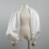 Satin Puff Detachable Long Sleeves Stand Collar Pearl Button Bolero Shrug, Vintage Victorian Oversized Lantern Arm Covers For Cosplay Wedding