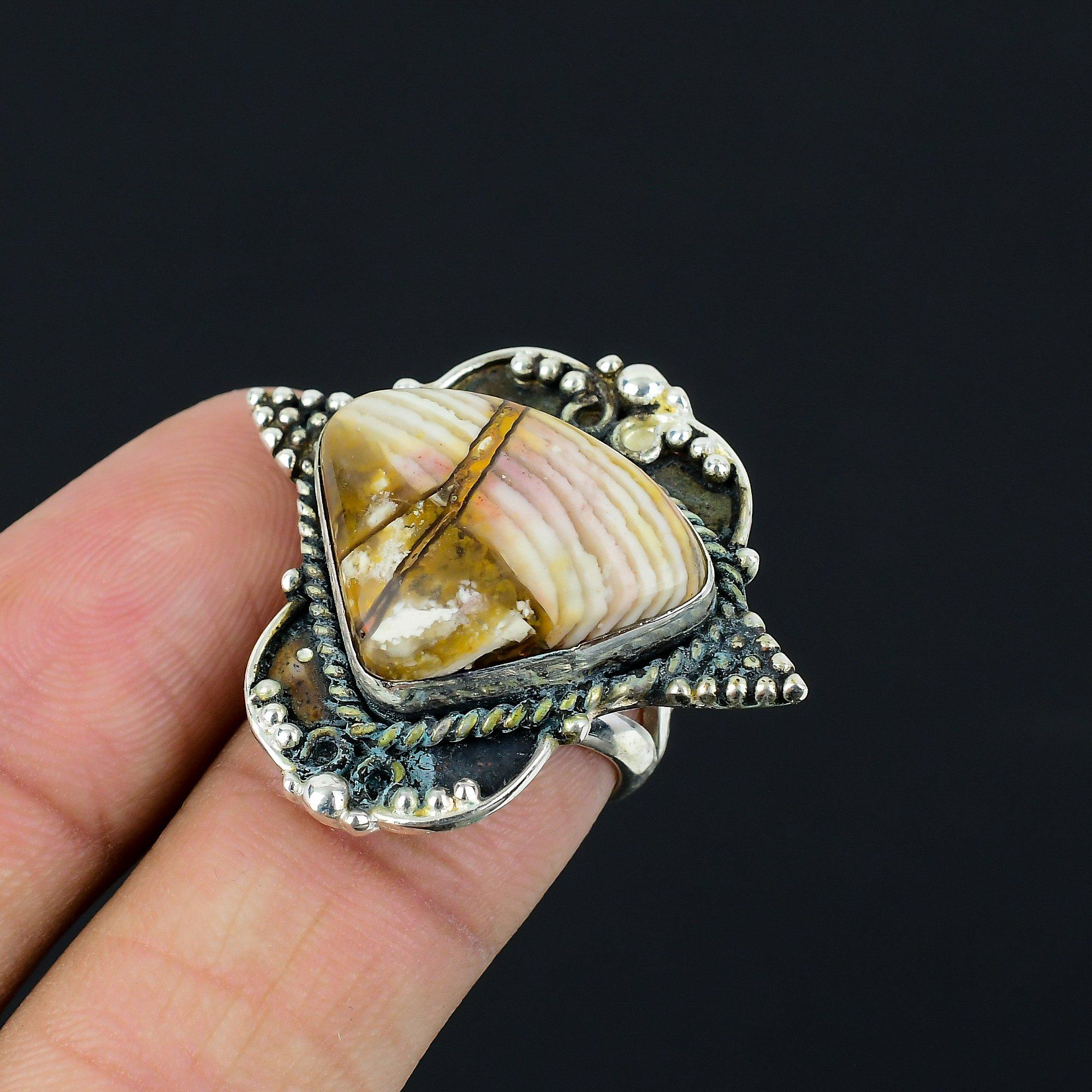 Sterling Silver Brecciated Mookaite Stone Statement Sister Stackable Ring US 6.5 6.5