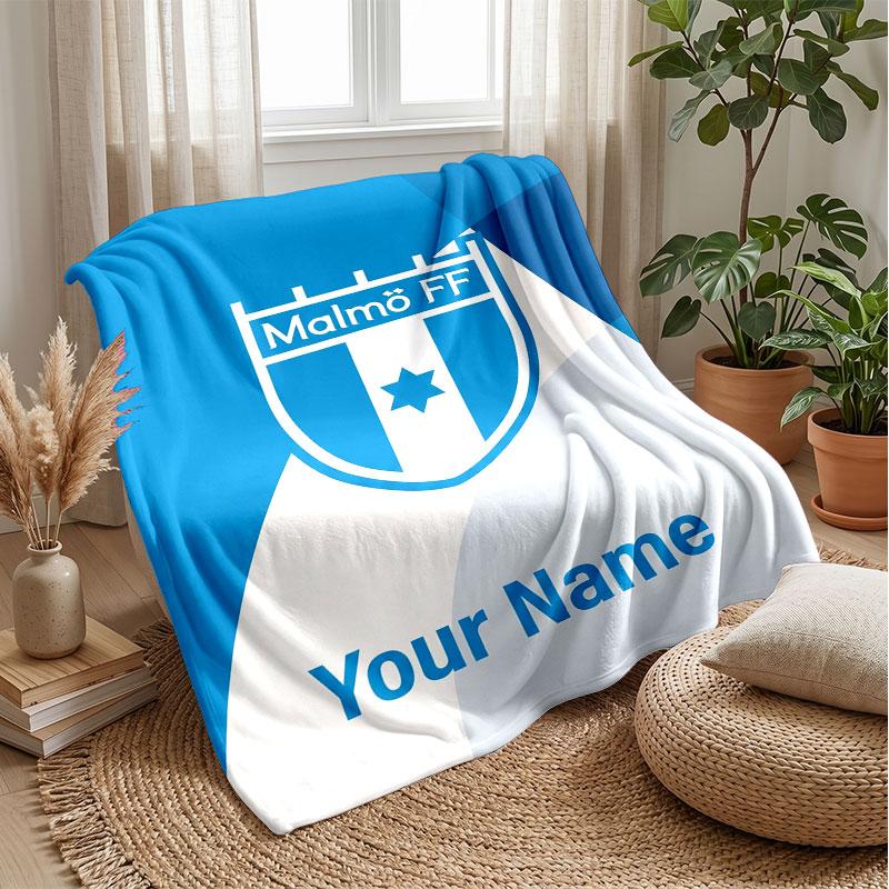 Malmö FF Testo Nome Personalizzato Coperta in Flanella Logo Calcio Coperta Plaid in Pile Personalizzata Regalo Speciale per Divano Camera da Letto Casa