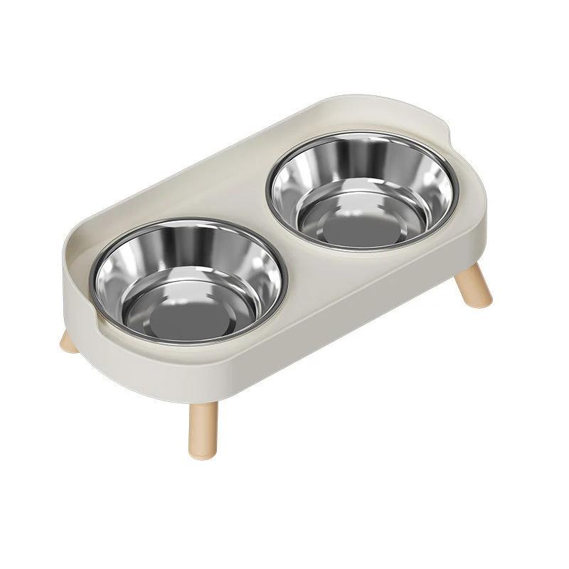 1pc Double-layer Pet Food Bowl, Anti Slip Stainless Steel Raised Bracket with Splash Proof Cat and Dog Supplies