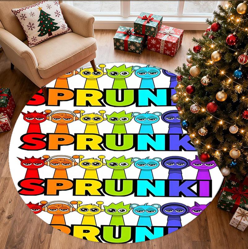 Sprunki Game Pattern Round Rug, Indoor/Outdoor Mat, for Picnic, Gameroom, Bedroom, Office, Living Room, Home Decor Carpet, Birthday Gift