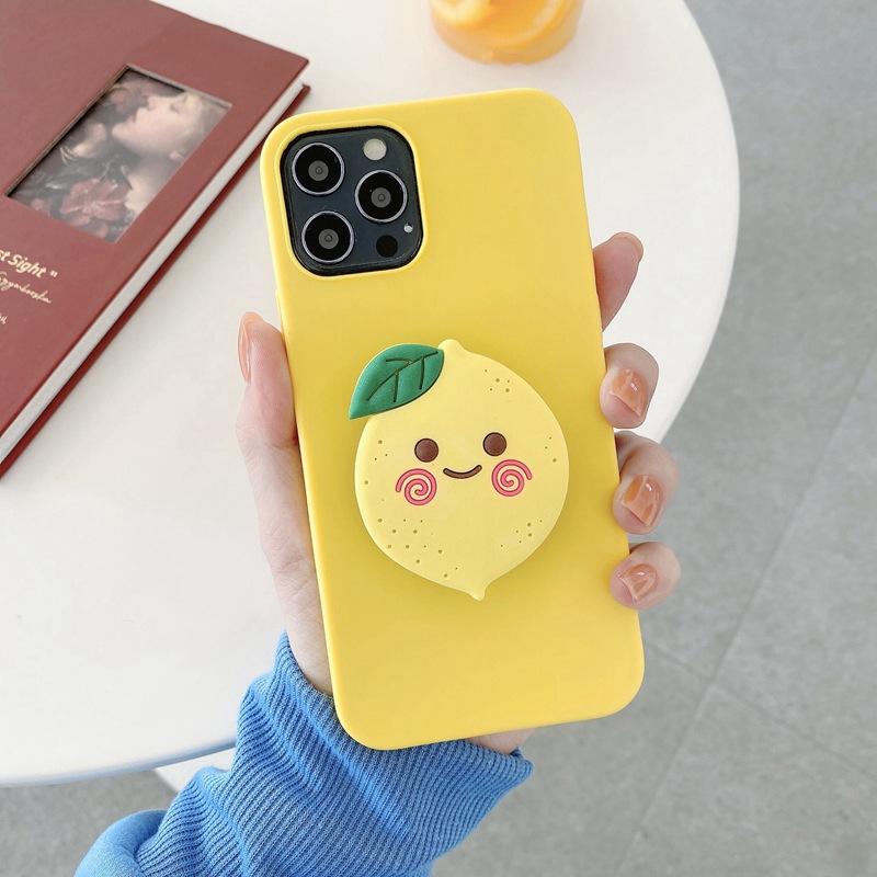 3D Bonito Dos Desenhos Animados Frutas Phone Bracket Case para iPhone Samsung Huawei Xiaomi Redmi Dobrável Kickstand Soft Silicone Stand Cover