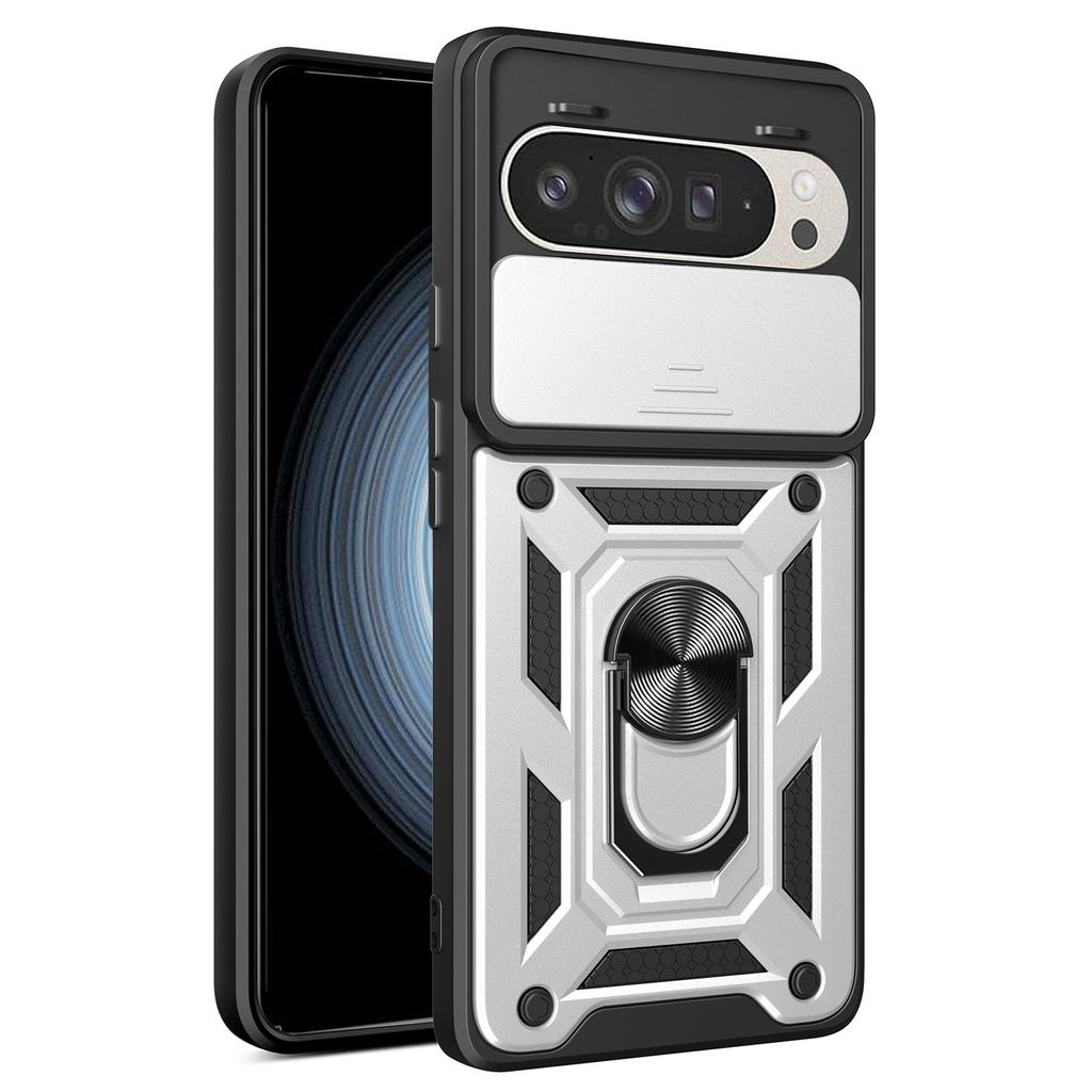 For Google Pixel 9 Pro/Pixel 9 Case with Slide Camera Lid PC+TPU Kickstand Phone Cover