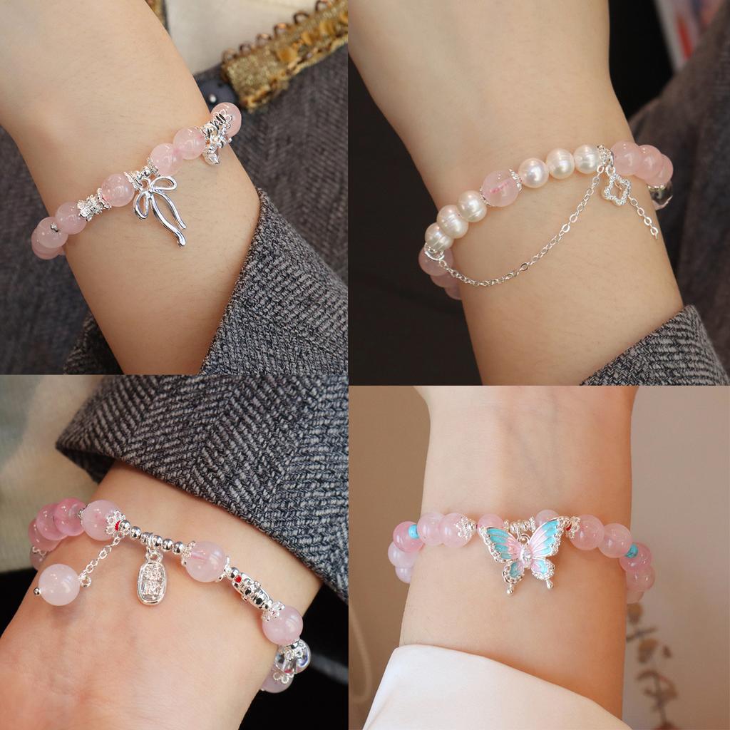 Natural Pink Crystal Bracelet Hibiscus Stone Fashion Bracelet Fashion Women Bracelet Accessories