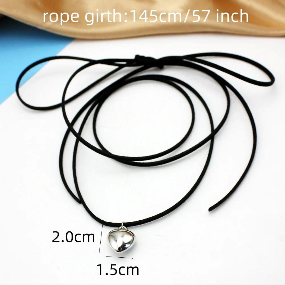 New Goth Black Velvet Big Heart Pendant Choker Necklace for Women Elegant Weave Knotted Bowknot Adjustable Chain Jewelry