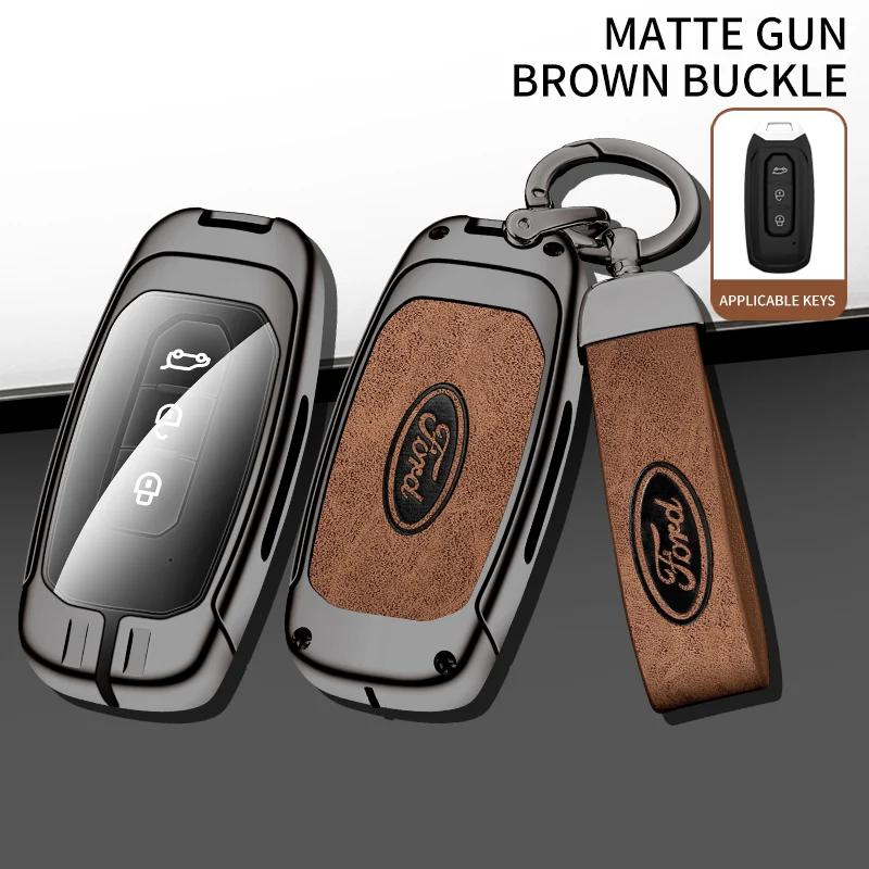 Car Sticker Hot For Ford Car Metal Leather Remote Key Case Cover For Ford Territory EV EcoBoost S350 Yuhoo 7 8 Transit Equator K