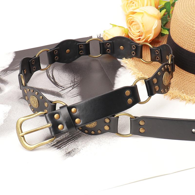 Vintage Belt Female American Heavy Industry Metal Hottie Rivet Corns Splicing Wide Waist Seal Punk Personalized Belt
