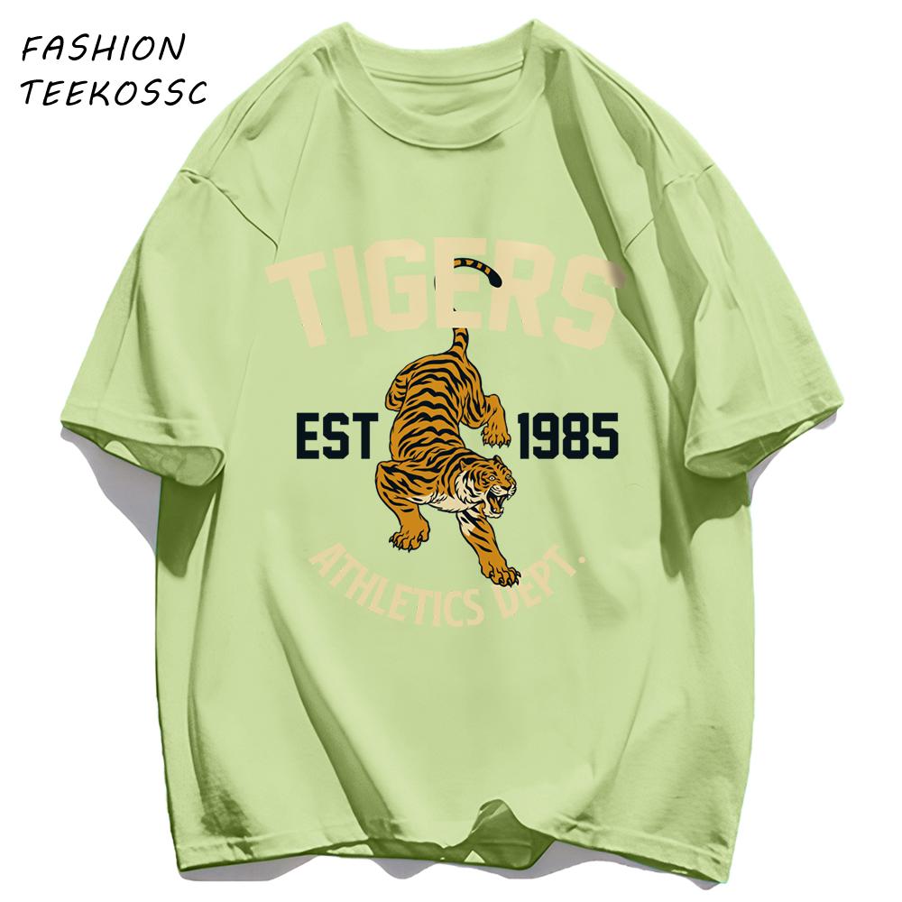 Tigers Est 1985 Sport Pattern T Shirt Men Comfortable Loose TShirt Summer Casual Y2K Short Sleeve Cotton AllMatch Clothes