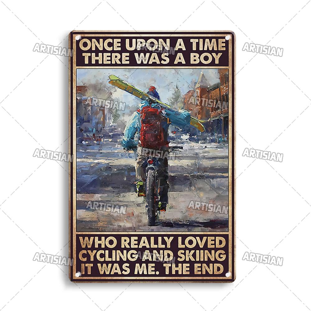 Artisian Skiing Snowboarding Metal Poster Sledding Tin Plaque Sport Decorative Plate Wall Decor Garage Bar Pub Club Hotel Cafe