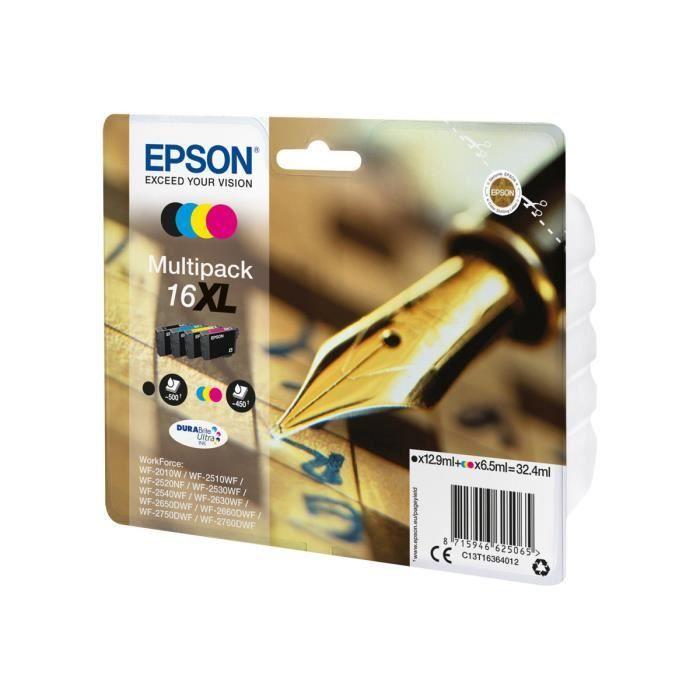Epson 16XL Multipack Pack de 4 XL noir, jaune, cyan, magenta originale blister cartouche d'encre pour WorkForce WF-2010, 2510,…