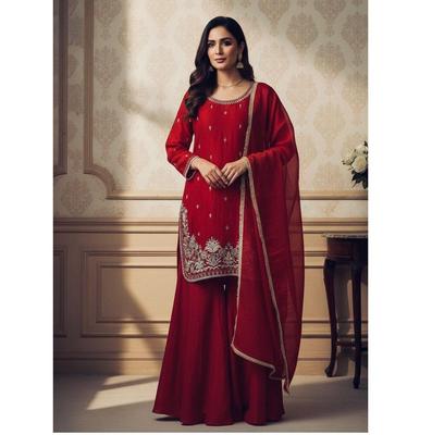 Bollywood Party-Kleidung Rotes Salwar-Anzug Palazzo-Set Indische Damen Designer Salwar Kameez