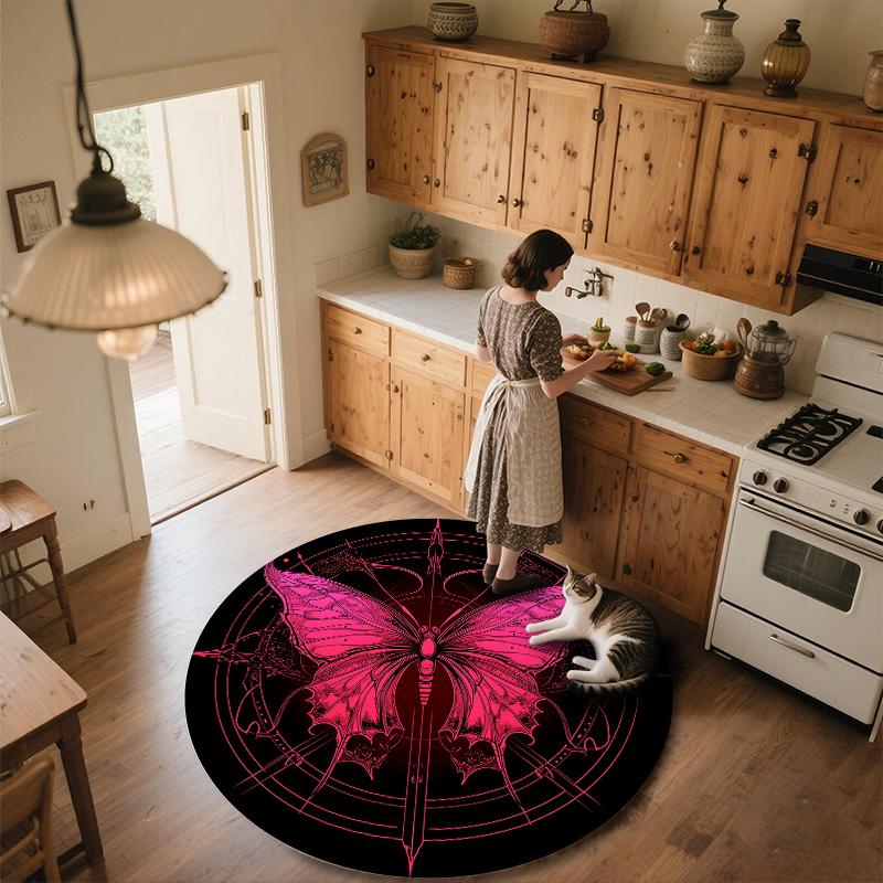 Pink Butterfly,Round Area Rug,Carpet Rug for Living Room Bedroom Sofa Playroom Decor,Non-slip Floor Mat