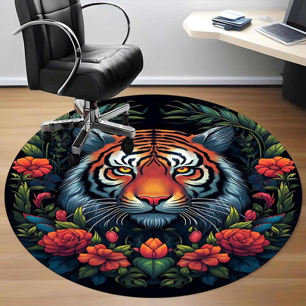 1PC Tiger Floral Design Chair Carpet for Office, Indoor Non-Slip Washable Carpet, Soft Comfortable Mat For Office Room Yy250930234