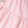 ZANZEA Womens Tassel Tie Neck Long Sleeve Crochet Lace Trim Mini Dress Casual Sundress