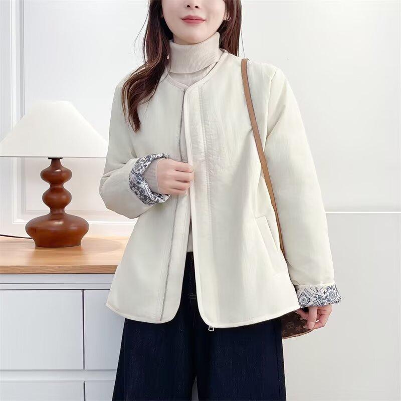 Plus Size Women Vintage Simple Warm Winter Padded Cotton Coat Outerwear