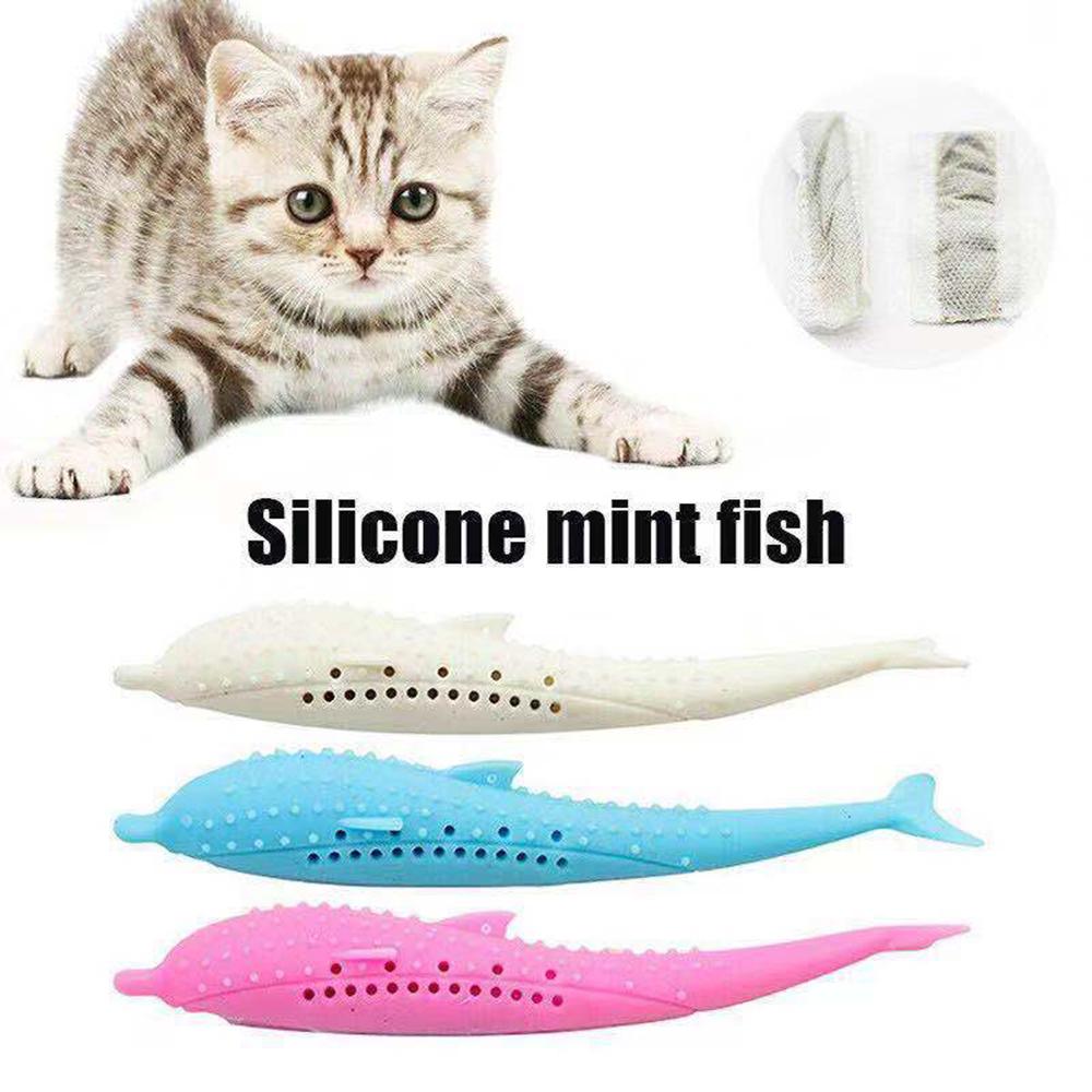 Cat Catnip Toys Fish Shape Toothbrush with Catnip Silicone Molar Stick Teeth Cleaning Playing Chew Toy Pet Supplies