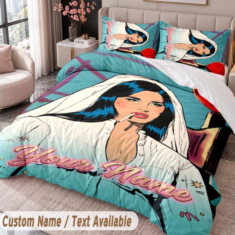Custom Name Text 3Pcs Bedding Set Lana Del Rey Duvet Cover And Two Pillowcases
