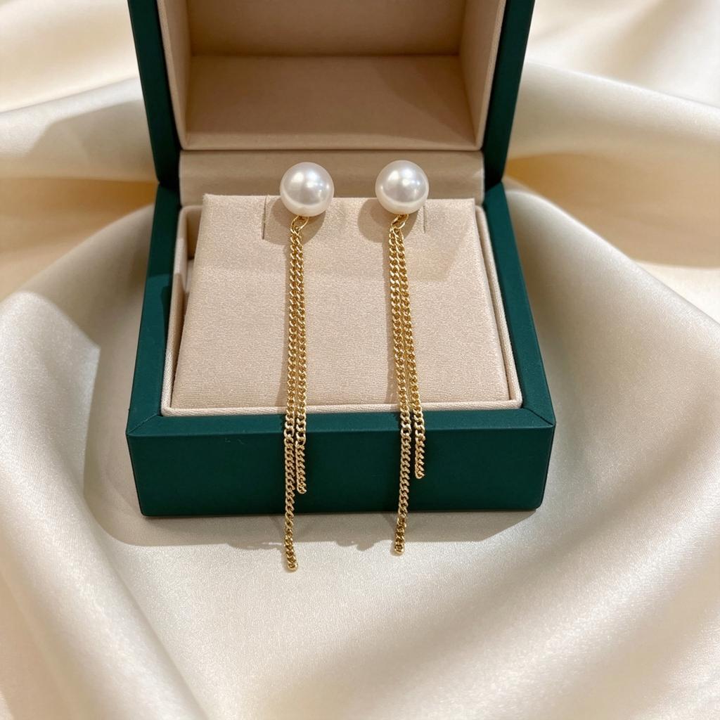Natural freshwater pearl tassel earrings, niche minimalist, 11k gold-plated elegant long high-end earrings, women's Instagram