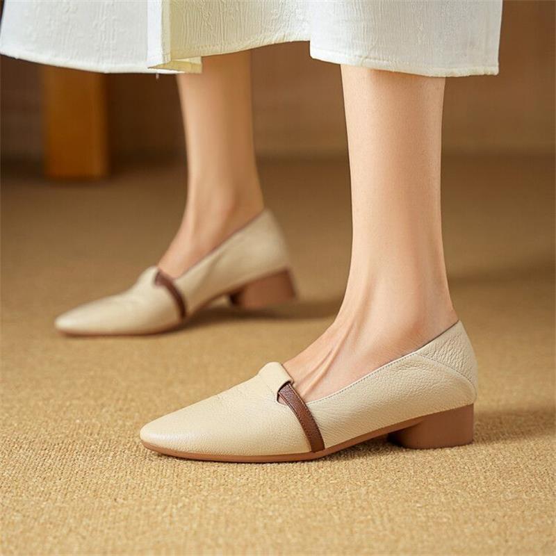French soft leather shallow mouth single shoes women's 2025 retro new pointed commuting one pedal black work leather shoes