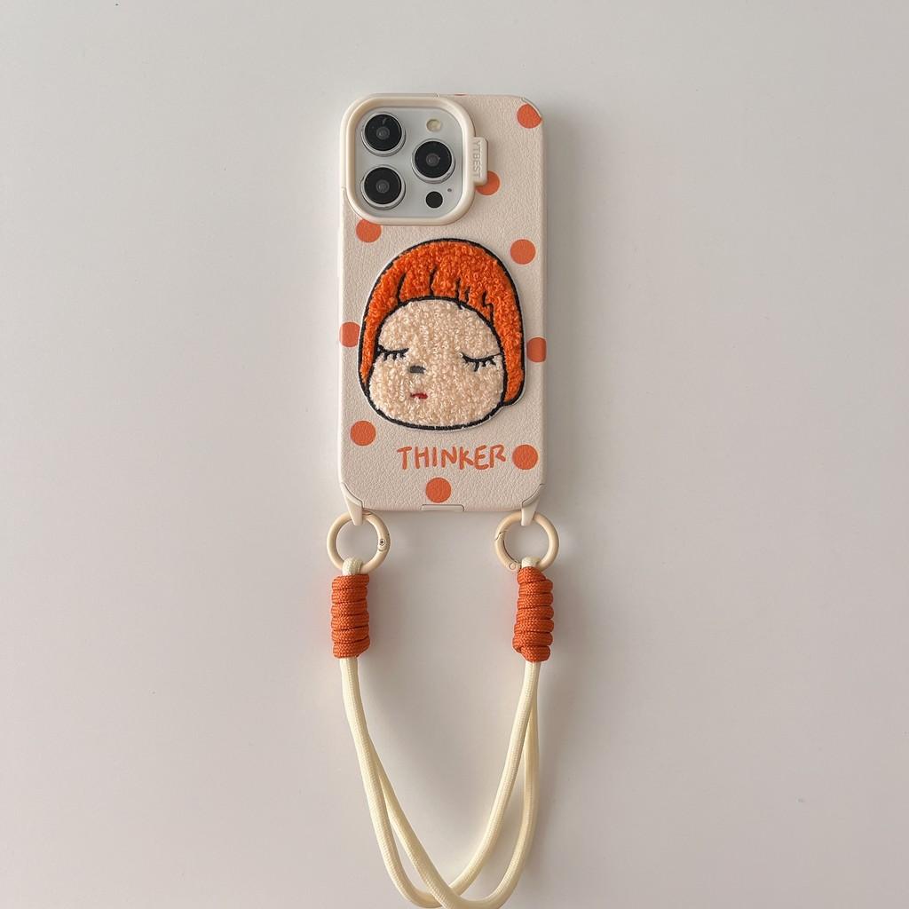 

Embroidered Nara Mitsuhide leather wrist strap soft shell suitable for iPhone 17 Apple mobile phone case 16 15 14 13 12 pro max iPhone 17