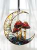 Acrylic Crescent Moon & Mushroom Suncatcher, Window Hanging Ornament, Wall Art Decor Pendant for Home Garden, Nature Lovers Gift