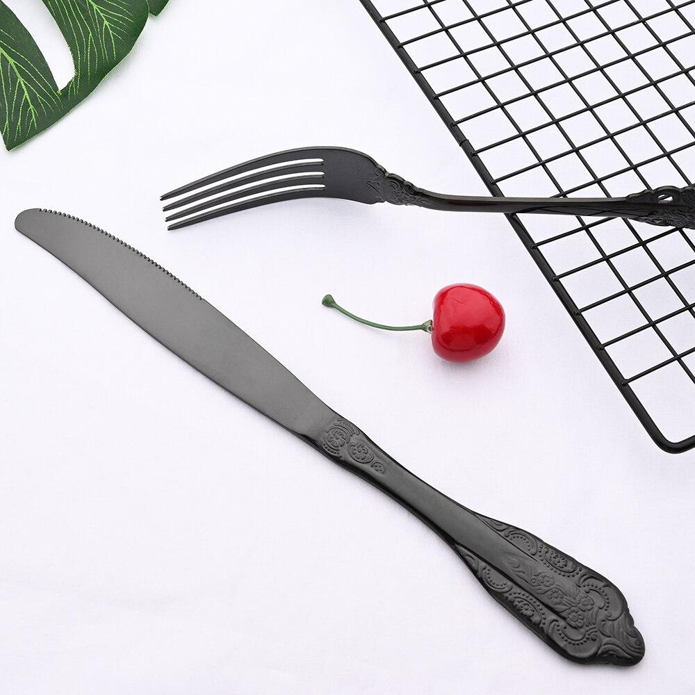 Black 18/10 Stainless Steel Retro Cutlery Set Dinnerware Set Knife Fork Spoon Tea Spoon Tableware Set Kitchen Dinner Flatware Set