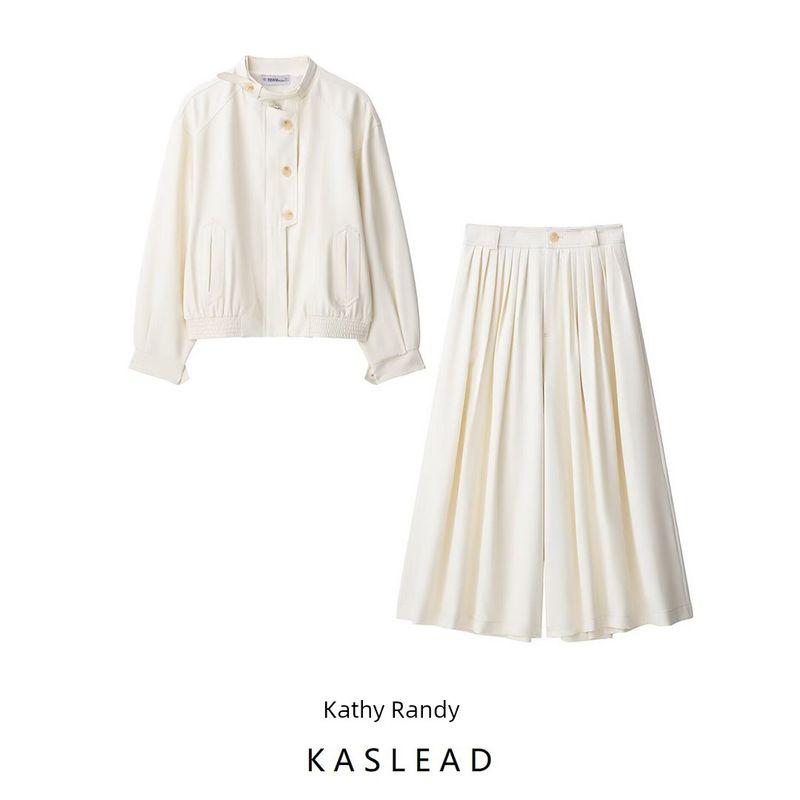 Kaslead New Women Clothes Western Style Fashion Button Outerwear Pleated Trousers 8114823 7977823