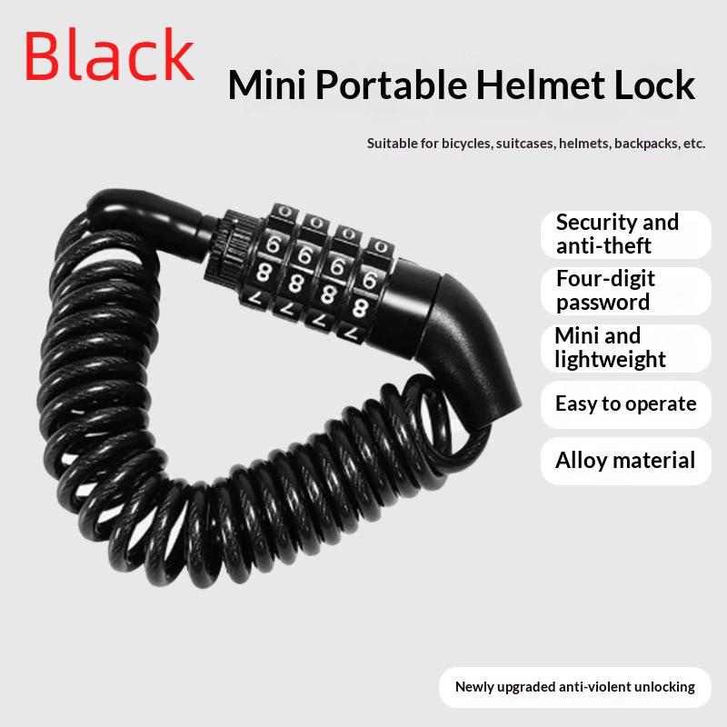 Motorcycle Bicycle Anti-Theft Chain 4-Digit Password Combination Helmet Lock Safety Portable Cable Lock Durable Wire Rope