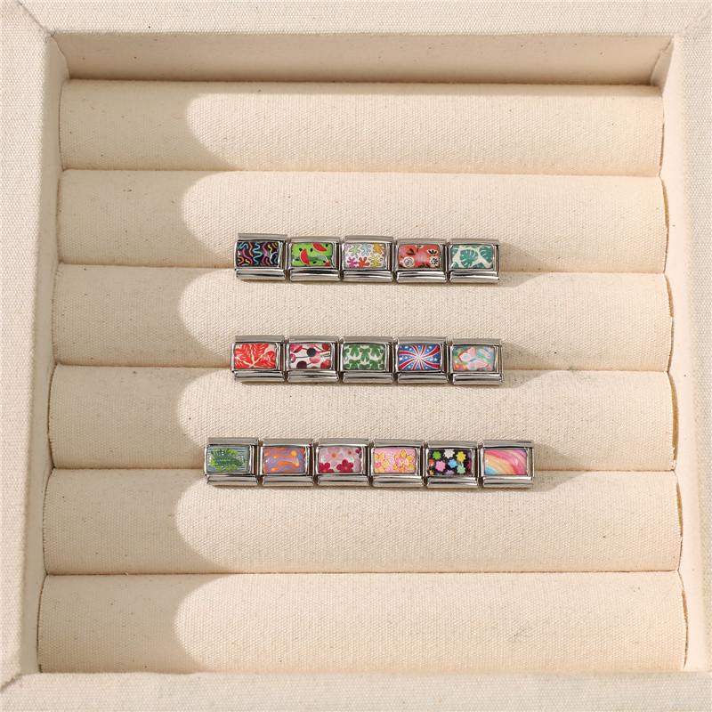 Fashion Colorful Flowers Heart Star Watermelon Butterfly Leaves Italian Charm Links Fit 9mm Stainless Steel Bracelet DIY Making
