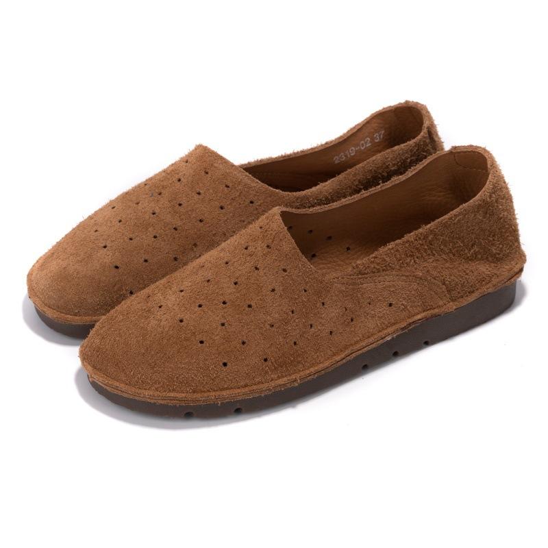 Handmade Leather Sandals Women's Retro Hollow Single Shoes Summer Soft-soled Soft Leather Versatile Breathable Hole Shoes Men and Women the Same Style