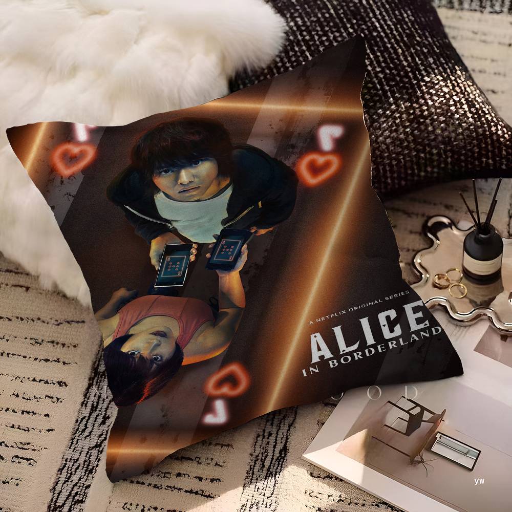 Hot TV Alice In Borderland Pillow Covers Cartoon Sofa Decorative Home Double-sided Printing Short Plush Cute Cushion Cover
