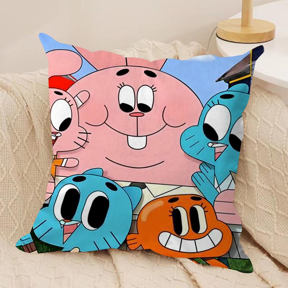 Animation Amazing World Gumball Cushion Cover Soft Plush Fabric DoubleSided Printed Sofa Cushion Cover for All Seasons Decor