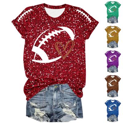 Women's Fashion Casual Short Sleeve Printed Round Neck Loose Pullover Top