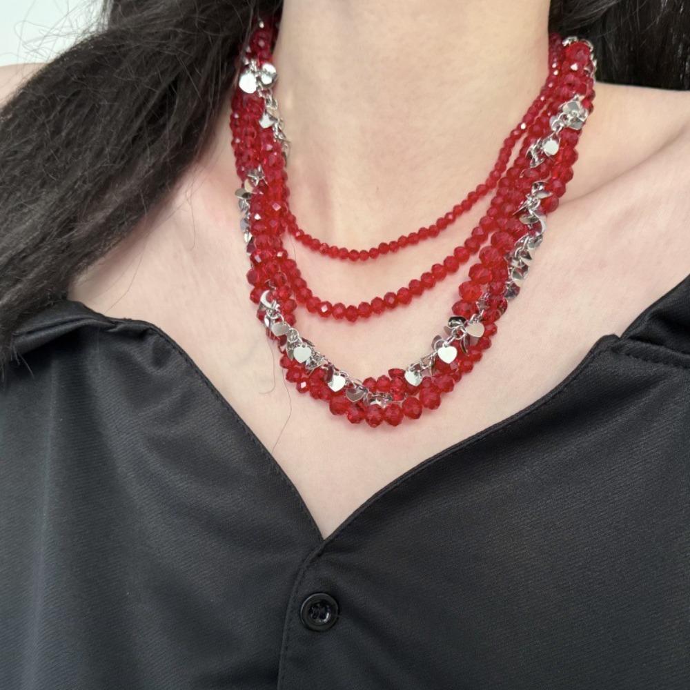 Vintage Red Crystal Beaded Necklace Ethnic Style Choker Clavicle Chain  Wedding