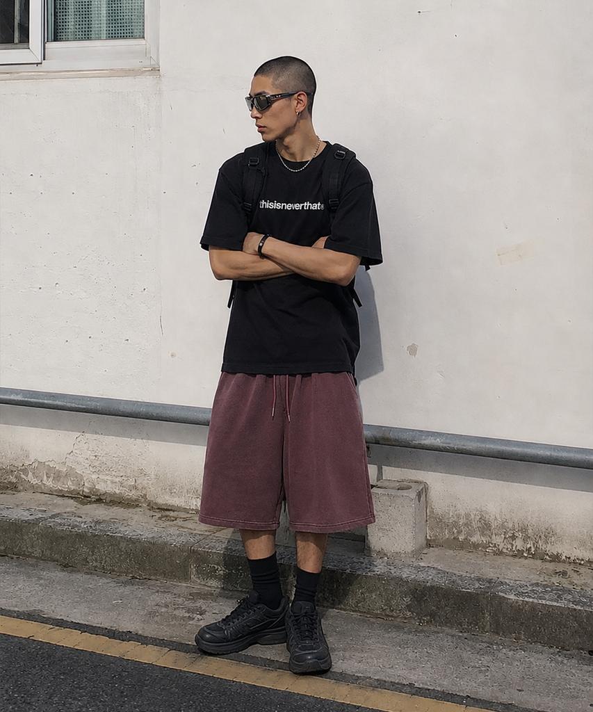 613SEOUL Heritage Pigment Wide Bermuda Pants (Wine)